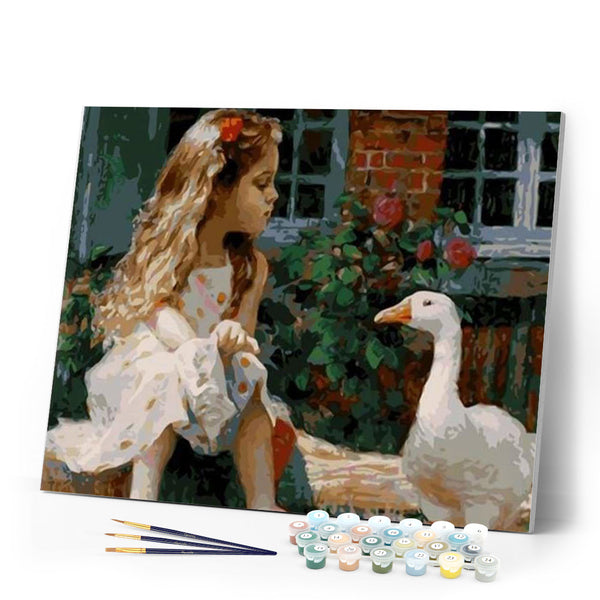 paint by numbers | Little Girl and Duck | animals birds ducks intermediate | FiguredArt