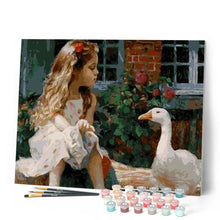 Load image into Gallery viewer, paint by numbers | Little Girl and Duck | animals birds ducks intermediate | FiguredArt