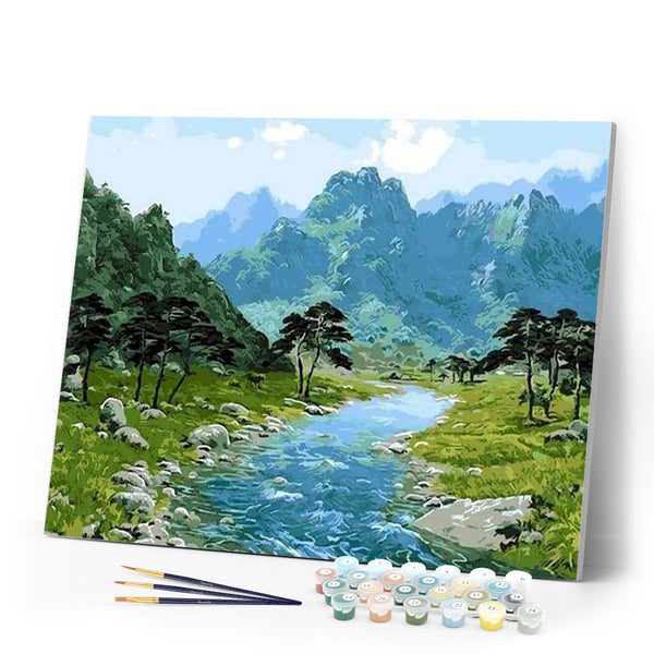 paint by numbers | Mountain View and River | advanced landscapes mountains | FiguredArt