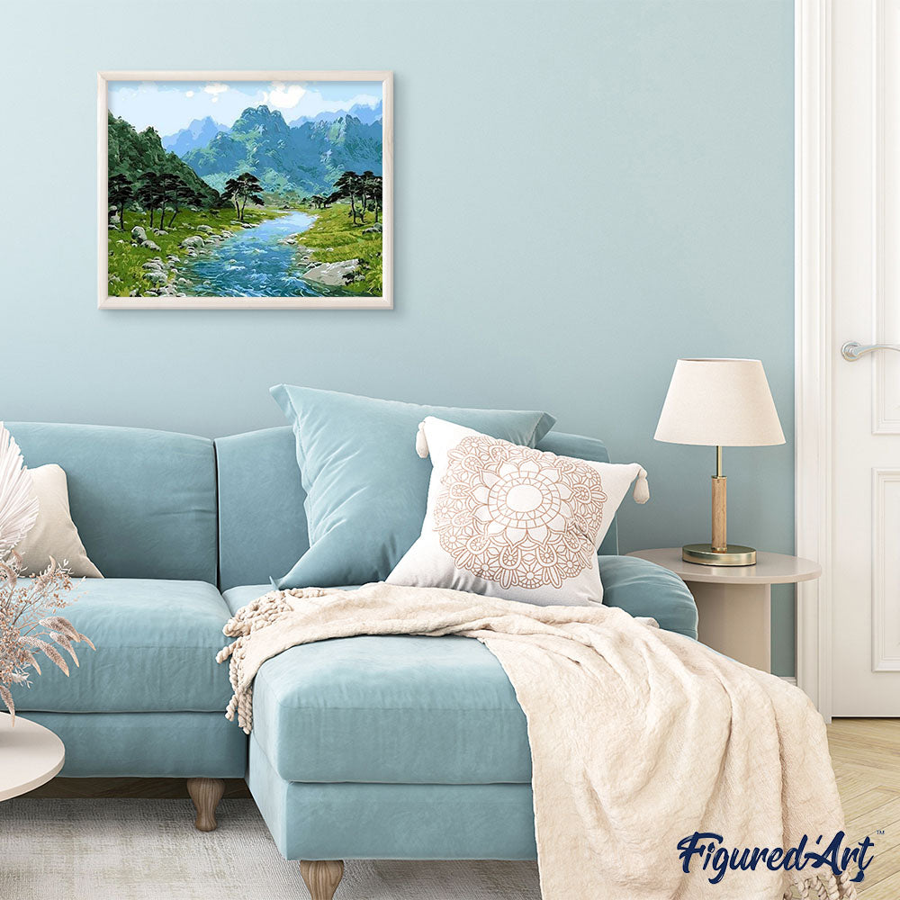 paint by numbers | Mountain View and River | advanced landscapes mountains | FiguredArt