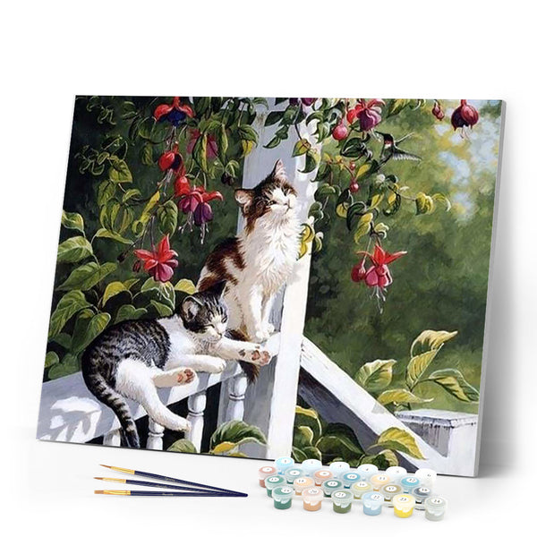 paint by numbers | Cats and Hummingbird | advanced animals birds cats | FiguredArt