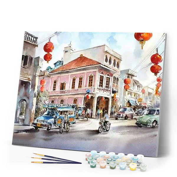 paint by numbers | Lantern street | cities intermediate | FiguredArt