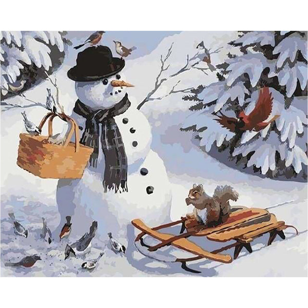 paint by numbers | Snowman and Squirrel | animals christmas easy | FiguredArt