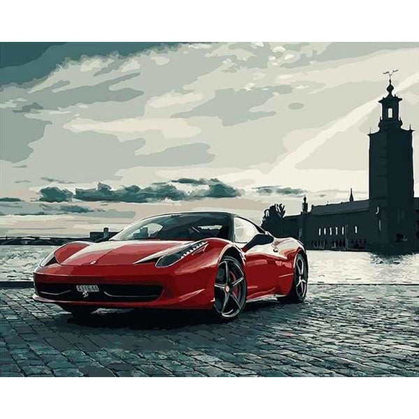 paint by numbers | Red Ferrari | cities intermediate | FiguredArt