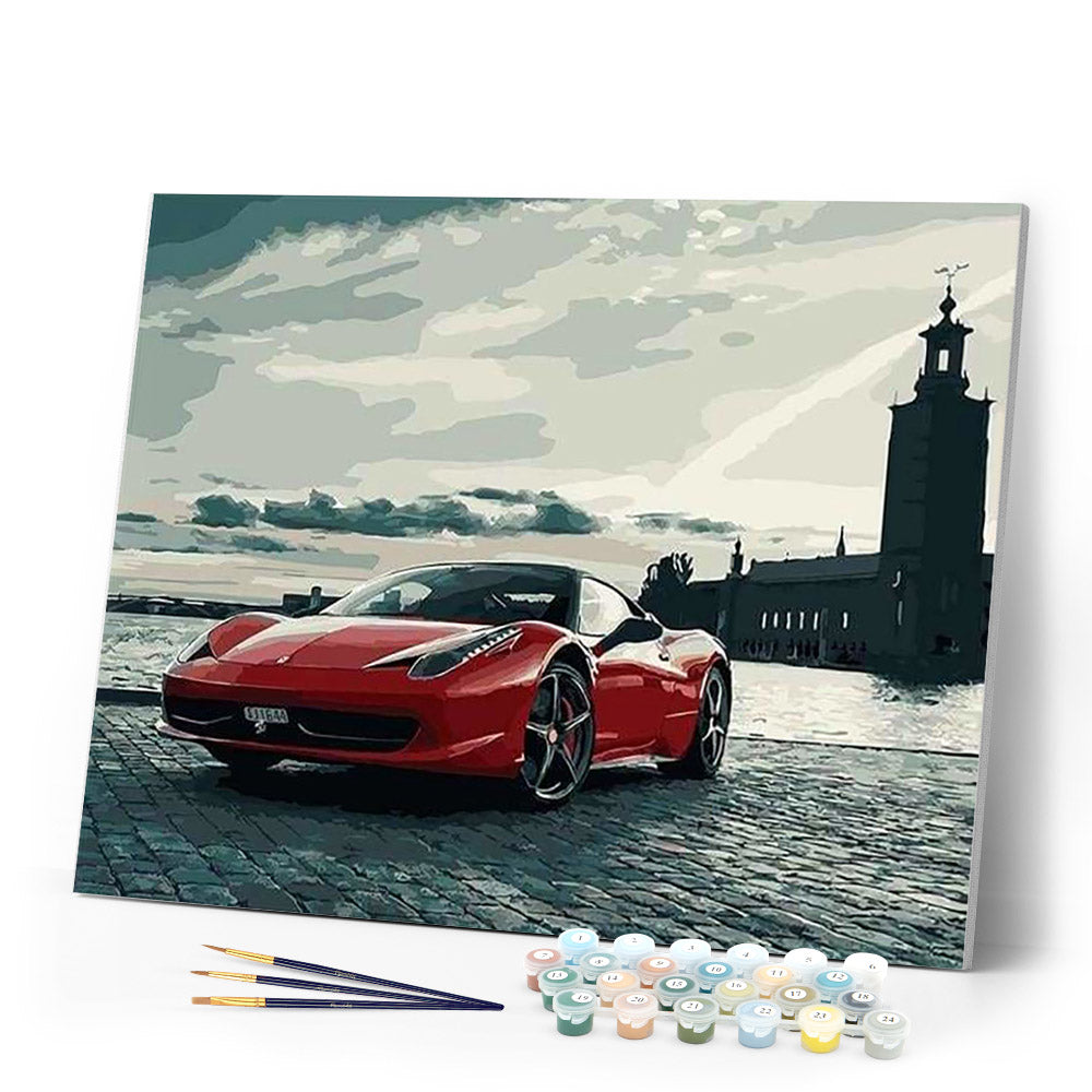 paint by numbers | Red Ferrari | cities intermediate | FiguredArt