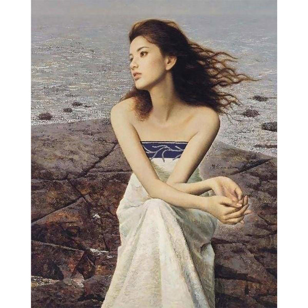 paint by numbers | Woman on Rocks at the Beach | intermediate romance | FiguredArt
