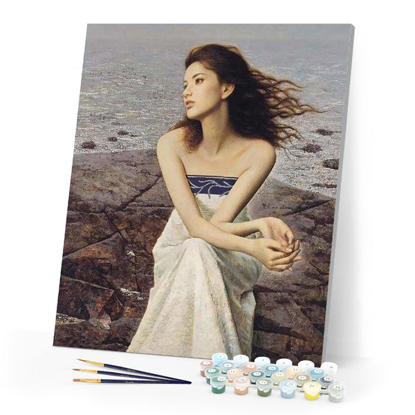 paint by numbers | Woman on Rocks at the Beach | intermediate romance | FiguredArt