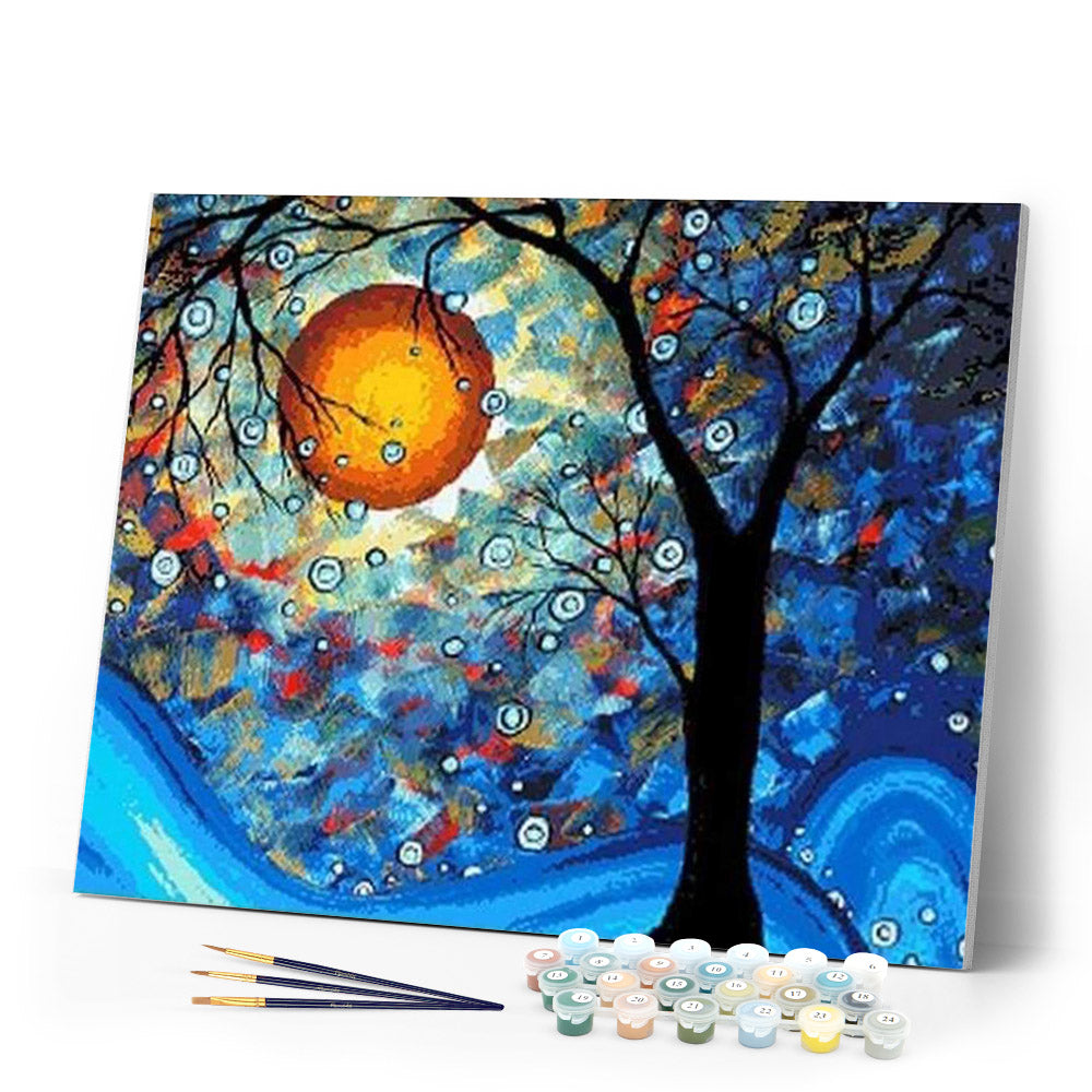 paint by numbers | Tree and Full Moon | intermediate trees | FiguredArt