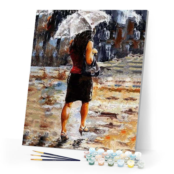 paint by numbers | Woman rushing in the Rain | advanced romance | FiguredArt