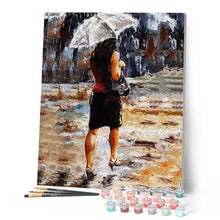 Load image into Gallery viewer, paint by numbers | Woman rushing in the Rain | advanced romance | FiguredArt