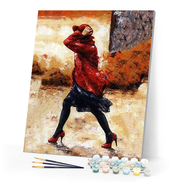 paint by numbers | Woman holding her hat | intermediate romance | FiguredArt
