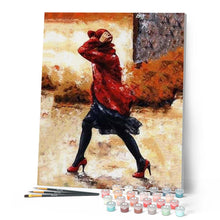 Load image into Gallery viewer, paint by numbers | Woman holding her hat | intermediate romance | FiguredArt