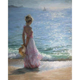 paint by numbers | Young Woman at the Beach | intermediate landscapes romance ships and boats | FiguredArt