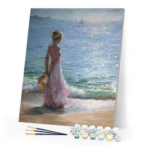 paint by numbers | Young Woman at the Beach | intermediate landscapes romance ships and boats | FiguredArt