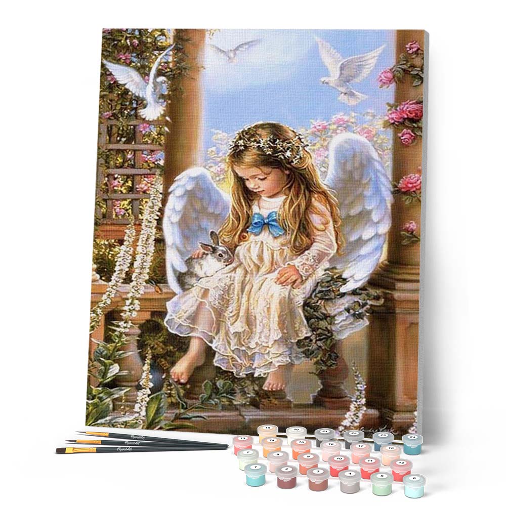Paint by numbers - Little Angel Bunny and Doves – Figured'Art US