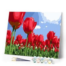 Load image into Gallery viewer, paint by numbers | Red Tulips | beginners easy flowers | FiguredArt