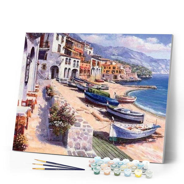 paint by numbers | Small Village in Spain | advanced landscapes ships and boats | FiguredArt