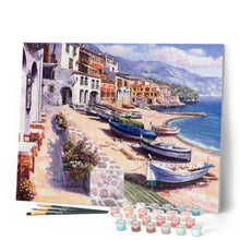 Load image into Gallery viewer, paint by numbers | Small Village in Spain | advanced landscapes ships and boats | FiguredArt