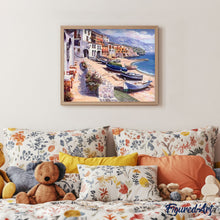 Load image into Gallery viewer, paint by numbers | Small Village in Spain | advanced landscapes ships and boats | FiguredArt