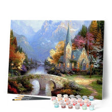 Load image into Gallery viewer, paint by numbers | Small Church near the River | advanced landscapes | FiguredArt