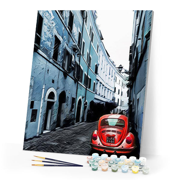 Paint by numbers | The Red car | intermediate cities cars and motos | Figured'Art