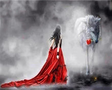 Load image into Gallery viewer, Paint by numbers | Romance Woman and Wolf | animals intermediate wolves romance | Figured'Art