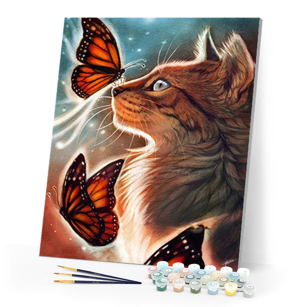 Paint by numbers | Cat and Butterflies | animals cats advanced butterflies | Figured'Art