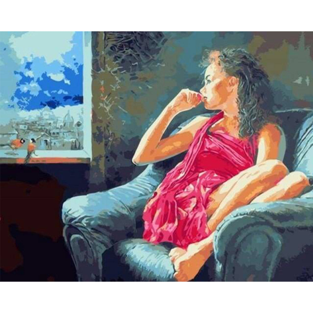 paint by numbers | Pensive woman near the window | intermediate portrait romance | FiguredArt