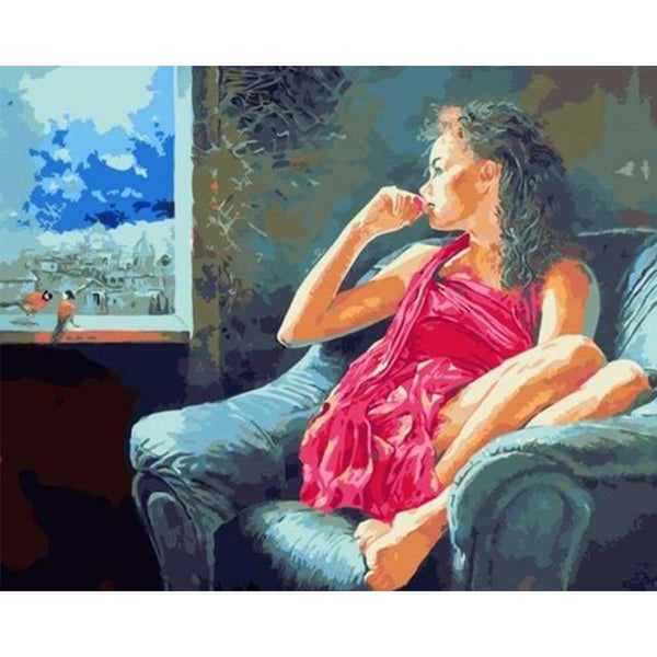paint by numbers | Pensive woman near the window | intermediate portrait romance | FiguredArt