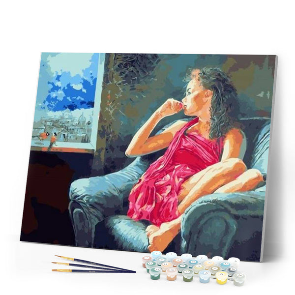paint by numbers | Pensive woman near the window | intermediate portrait romance | FiguredArt