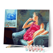 Load image into Gallery viewer, paint by numbers | Pensive woman near the window | intermediate portrait romance | FiguredArt