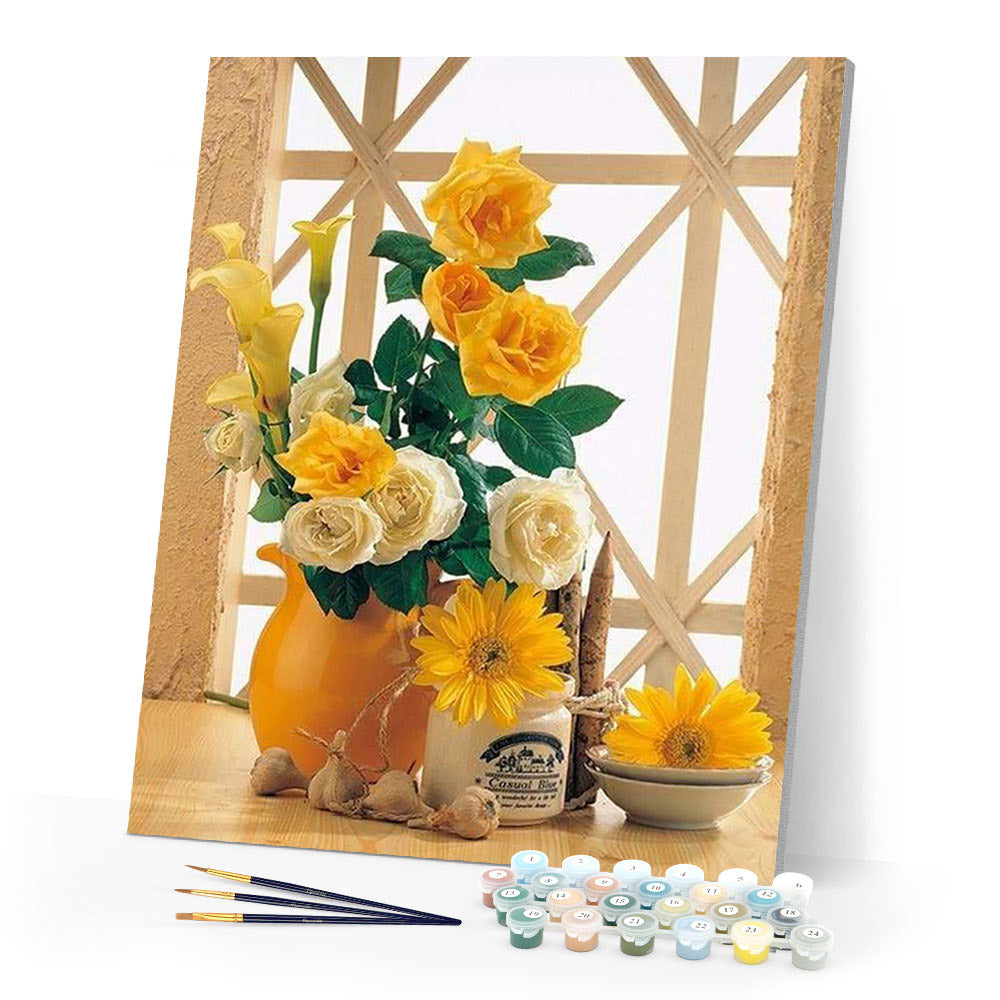 paint by numbers | Daisies and Roses | flowers intermediate | FiguredArt