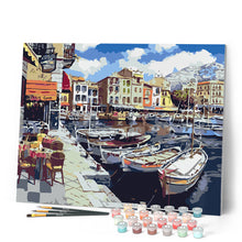 Load image into Gallery viewer, paint by numbers | Boats in Harbor | advanced landscapes ships and boats | FiguredArt
