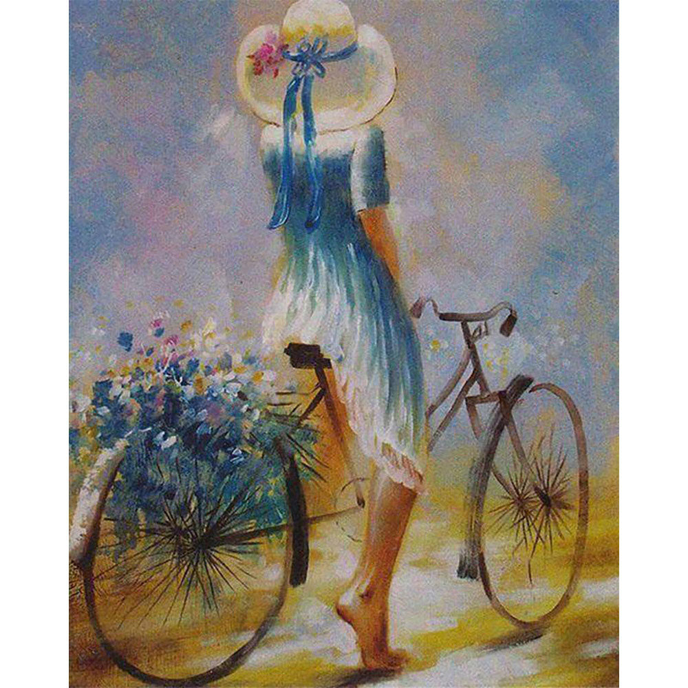 paint by numbers | young woman on a bicycle | new arrivals romance intermediate | FiguredArt