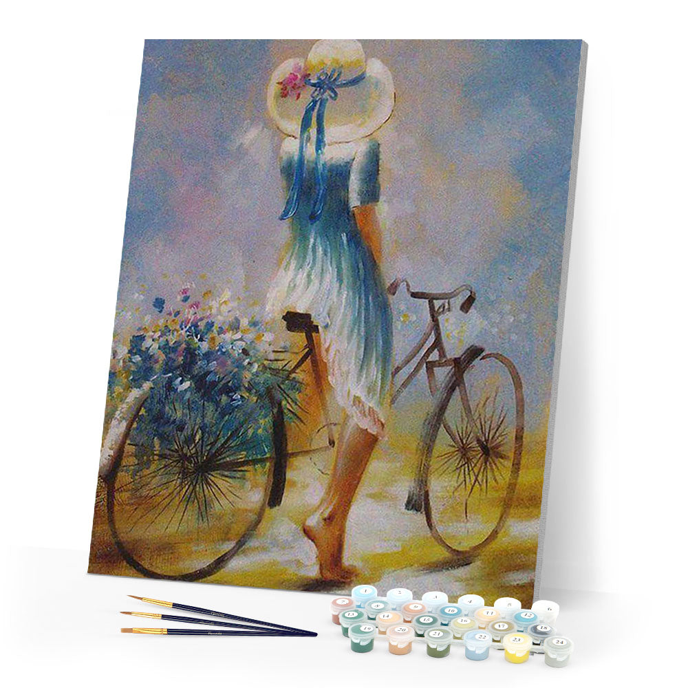 paint by numbers | young woman on a bicycle | new arrivals romance intermediate | FiguredArt