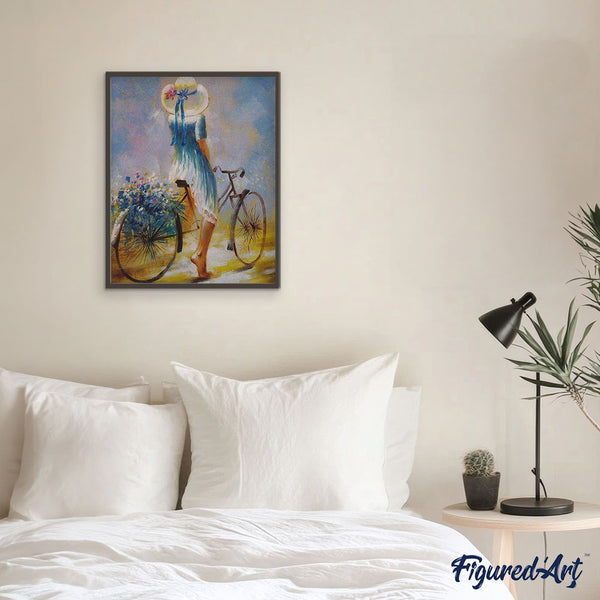 paint by numbers | young woman on a bicycle | new arrivals romance intermediate | FiguredArt