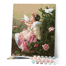 Load image into Gallery viewer, paint by numbers | Girl Angel and Doves | flowers intermediate romance | FiguredArt