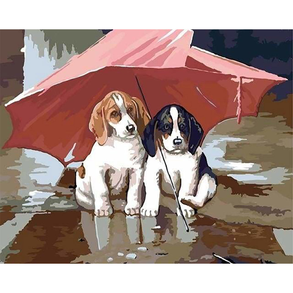 paint by numbers | Two Puppies under a red umbrella | animals dogs easy | FiguredArt