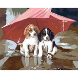 paint by numbers | Two Puppies under a red umbrella | animals dogs easy | FiguredArt