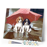 paint by numbers | Two Puppies under a red umbrella | animals dogs easy | FiguredArt