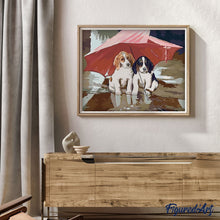 Load image into Gallery viewer, paint by numbers | Two Puppies under a red umbrella | animals dogs easy | FiguredArt