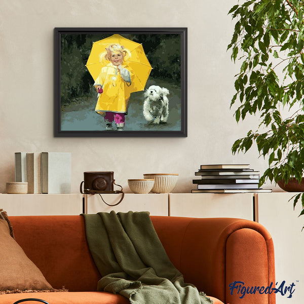 paint by numbers | Little Girl in Yellow and Small Dog | animals dogs intermediate portrait | FiguredArt