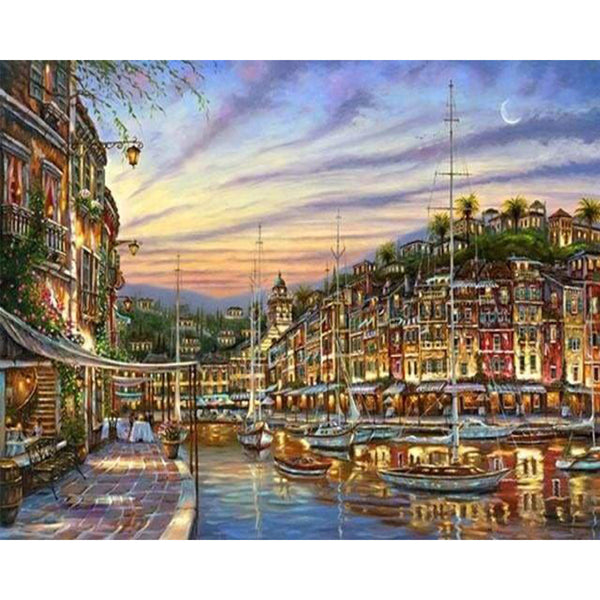 paint by numbers | Sunset at The Marina | advanced cities | FiguredArt