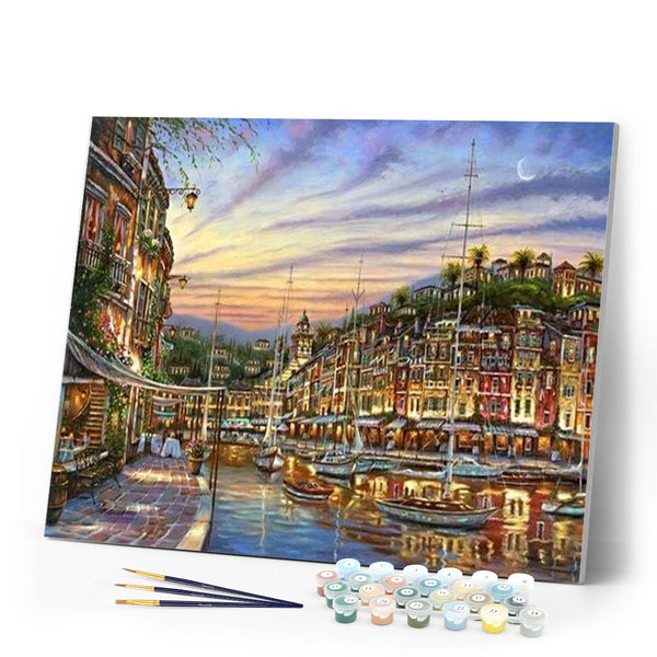 paint by numbers | Sunset at The Marina | advanced cities | FiguredArt