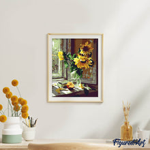Load image into Gallery viewer, paint by numbers | Sunflowers and apple in front of the window | easy flowers | FiguredArt