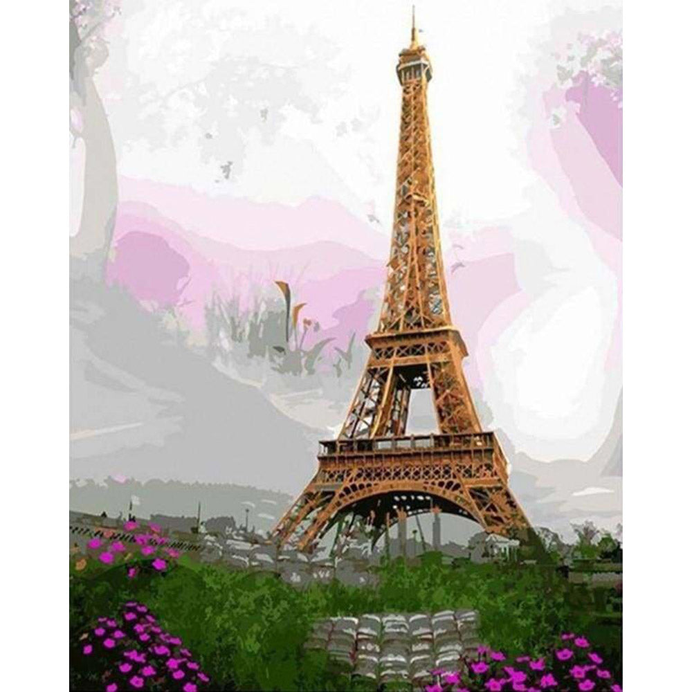 paint by numbers | Romantic Eiffel Tower with Flowers | cities intermediate | FiguredArt