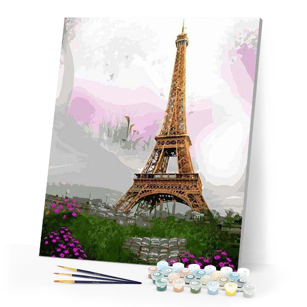 paint by numbers | Romantic Eiffel Tower with Flowers | cities intermediate | FiguredArt