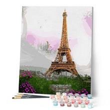 Load image into Gallery viewer, paint by numbers | Romantic Eiffel Tower with Flowers | cities intermediate | FiguredArt