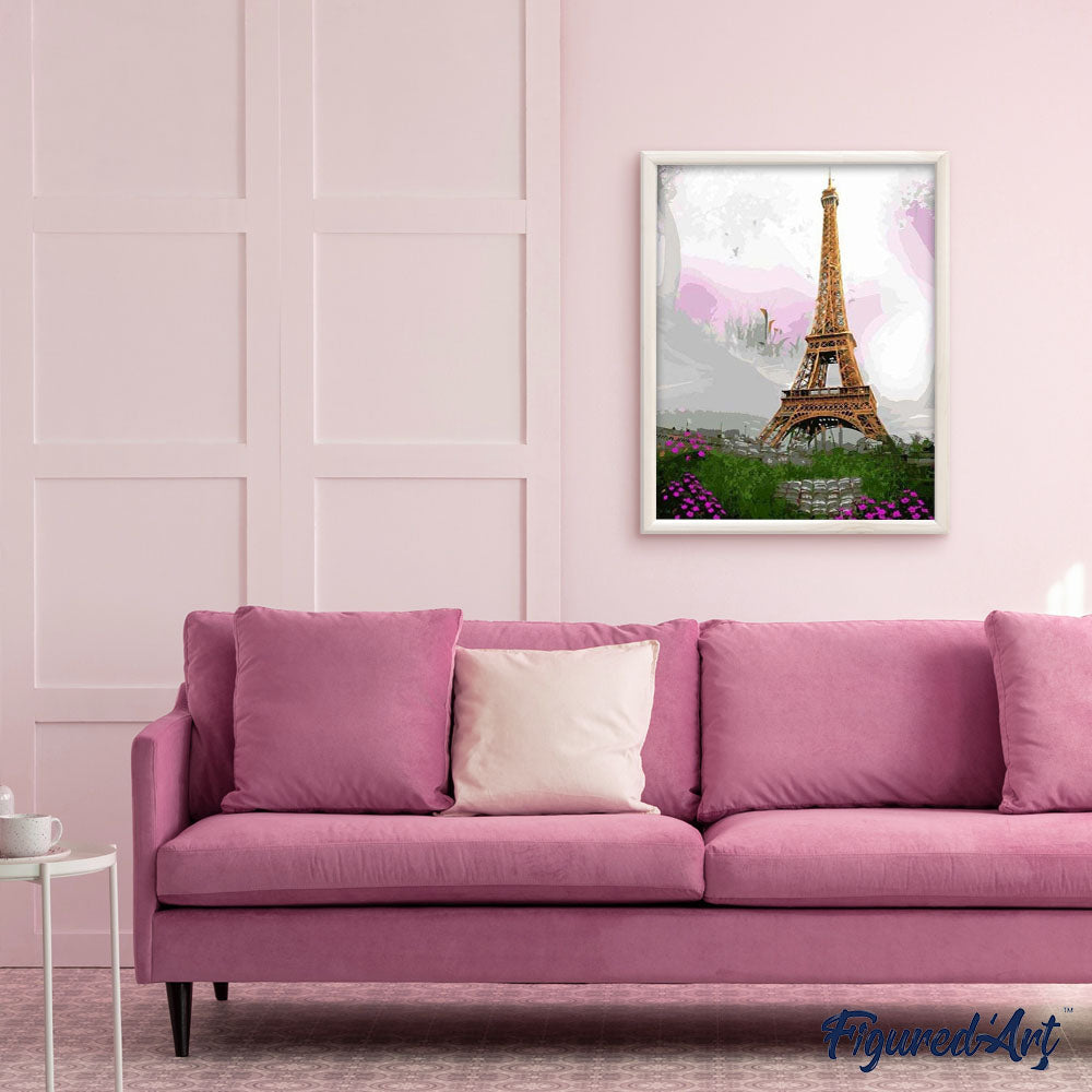 paint by numbers | Romantic Eiffel Tower with Flowers | cities intermediate | FiguredArt