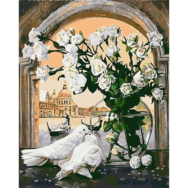 paint by numbers | Doves in peace | easy flowers | FiguredArt